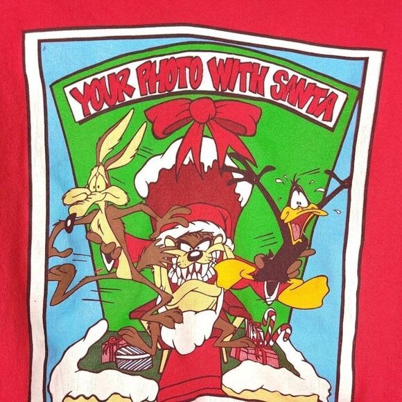 Taz Looney Tunes Christmas T Shirt Vintage 90s Santa Claus Made In USA Mens - Picture 4 of 10